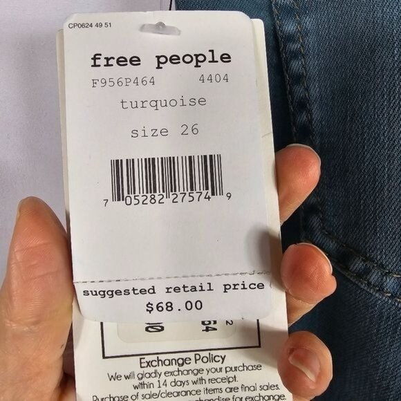 Free People Low Rise Skinny Jeans 26 Teal Stretch Y2K Urban Slim Streetwear - Picture 7 of 12